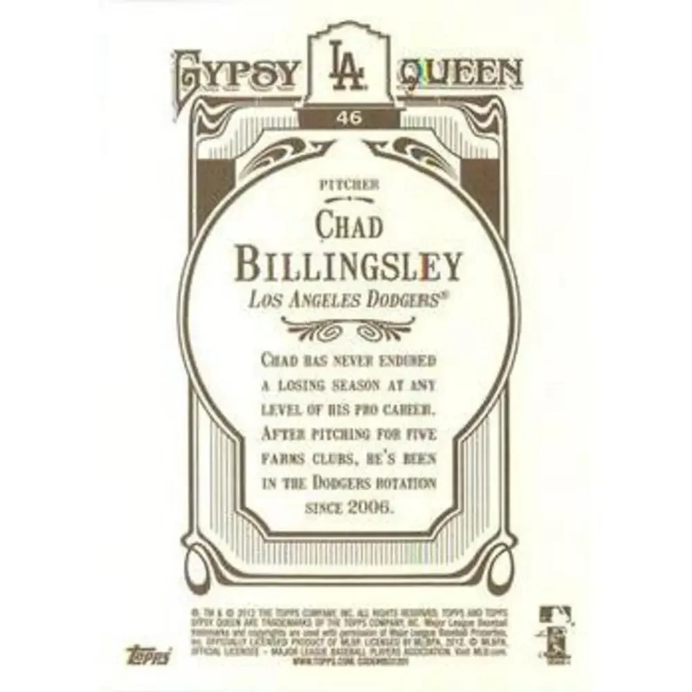 2012 Topps Gypsy Queen Chad Billingsley # 46 Los Angeles Dodgers